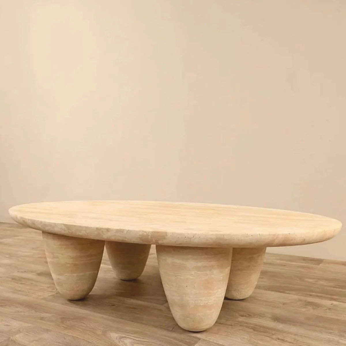 Luxury travertine natural stone coffee table beige 120 cm - living room furniture