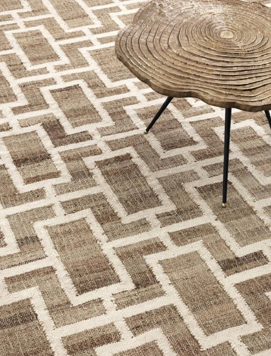 Luxus Jute Teppich Naturfarben / Weiß 300 x 400 cm - Luxus Wohnzimmer Accessoires