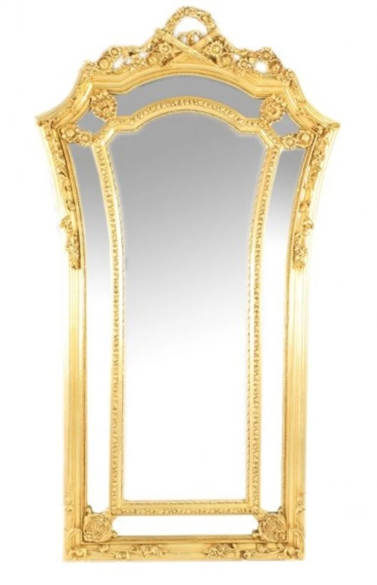 Huge luxury baroque wall mirror Venice Gold 210 x 115 cm - solid and heavy - golden mirror