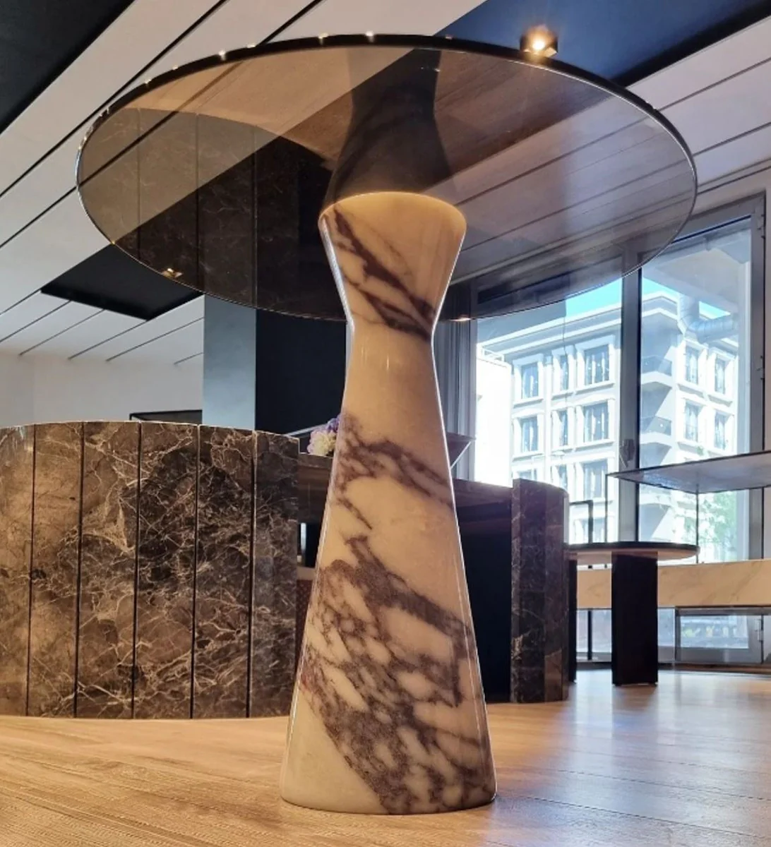 Luxury marble side table with glass top white / black Ø 48 cm