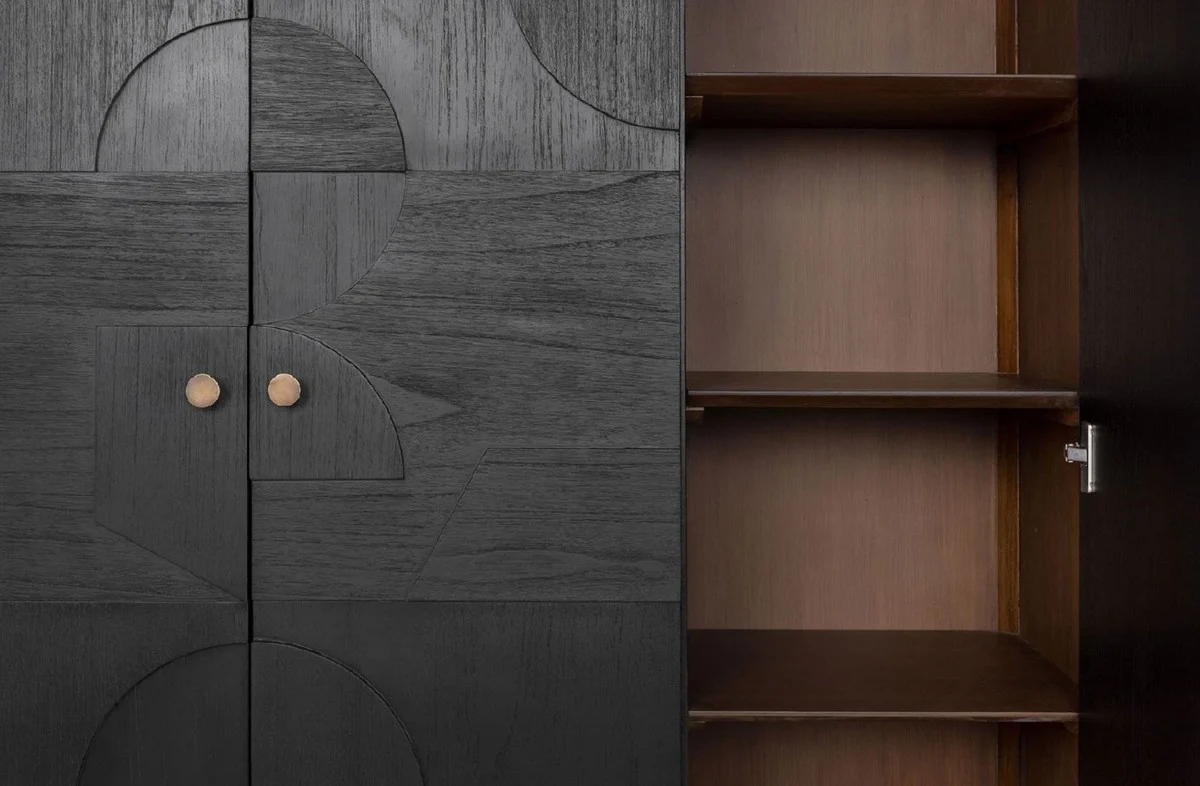 Luxury designer cupboard black 130 x 45 x H. 190 cm - solid wood shelf cupboard with 3 doors - bedroom cupboard - living room cupboard - office cupboard - luxury furniture