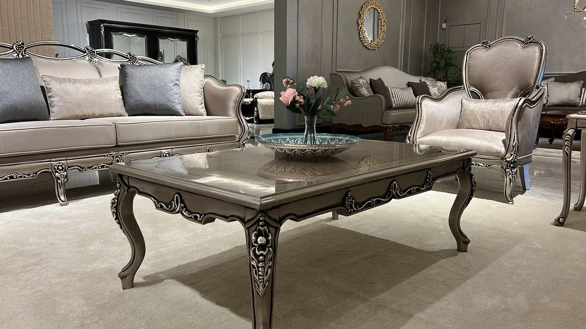 Luxury Baroque coffee table silver - Handcrafted solid wood living room table in Baroque style - Baroque furniture - Luxury furniture in Baroque style - Baroque furnishings - Noble & magnificent