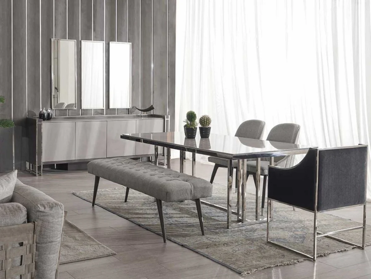 Luxury dining table gray / silver 210 x 105 x H. 75 cm - Rectangular kitchen table - Dining room furniture - Kitchen furniture - Luxury furniture - Luxury furnishings