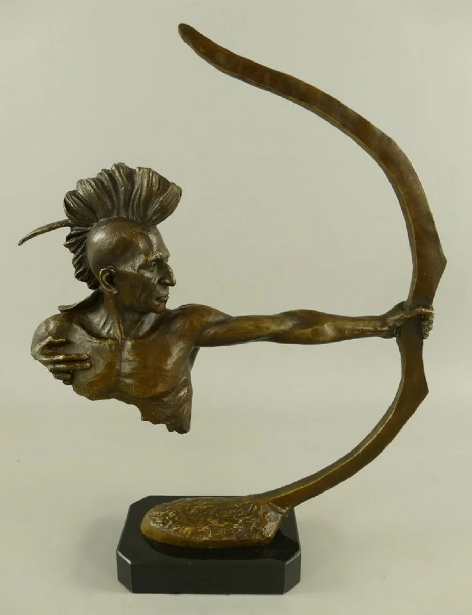 Luxus Bronze Deko Skulptur Indianer mit Bogen Bronze / Schwarz H. 42 cm