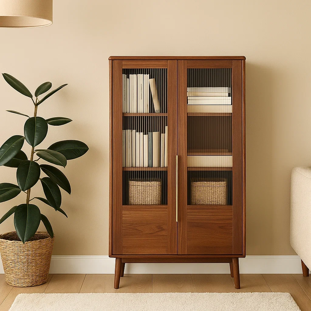 Vitrine mit Glastüren, Holzrahmen, walnussfarben, freistehend, für Wohn- oder Esszimmer, 80 x 40 x 150 cm - fphKzIx7HyWn