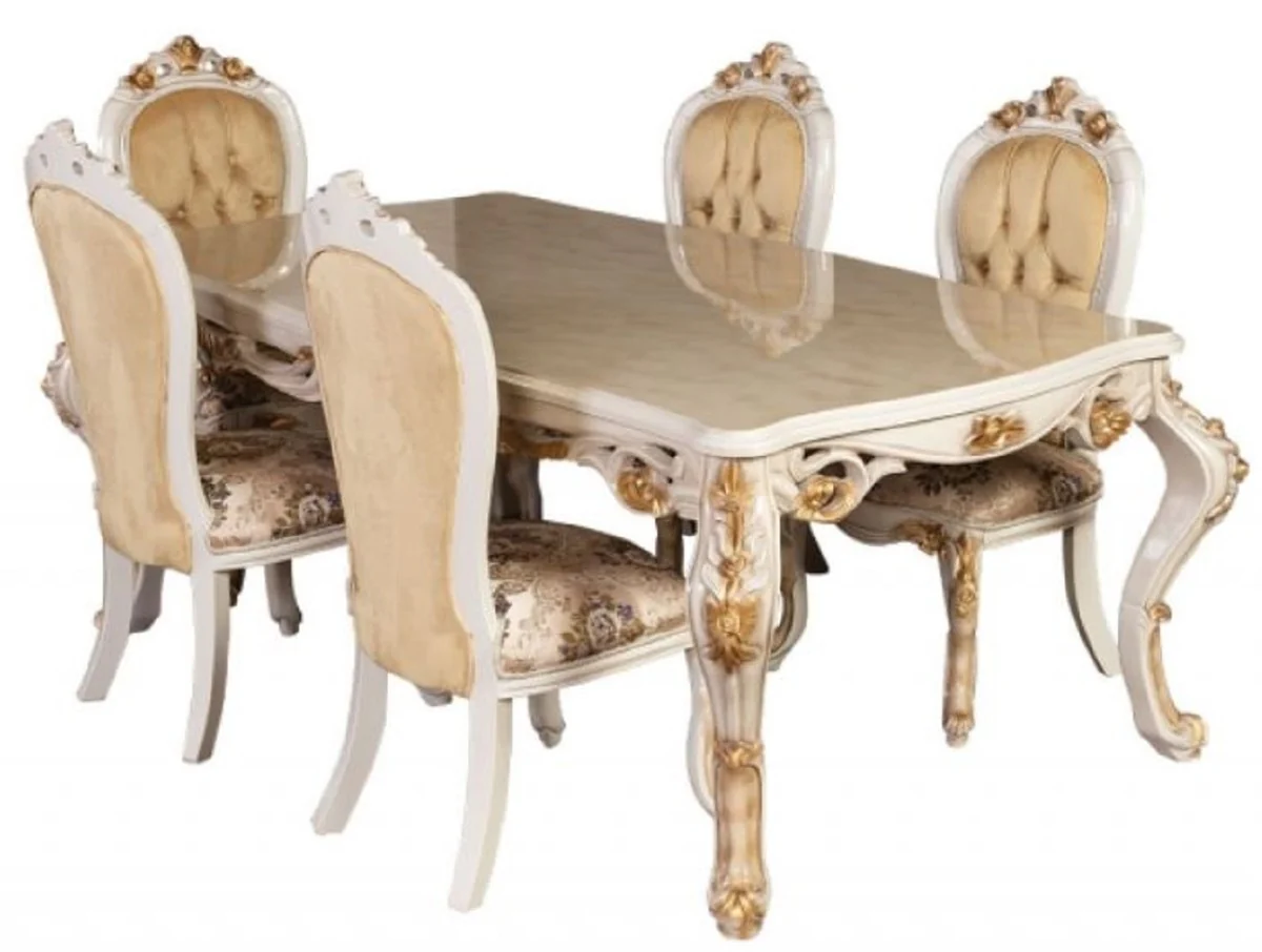 Luxury baroque dining table white / gold - handmade solid wood dining room table in baroque style - magnificent baroque dining room furniture