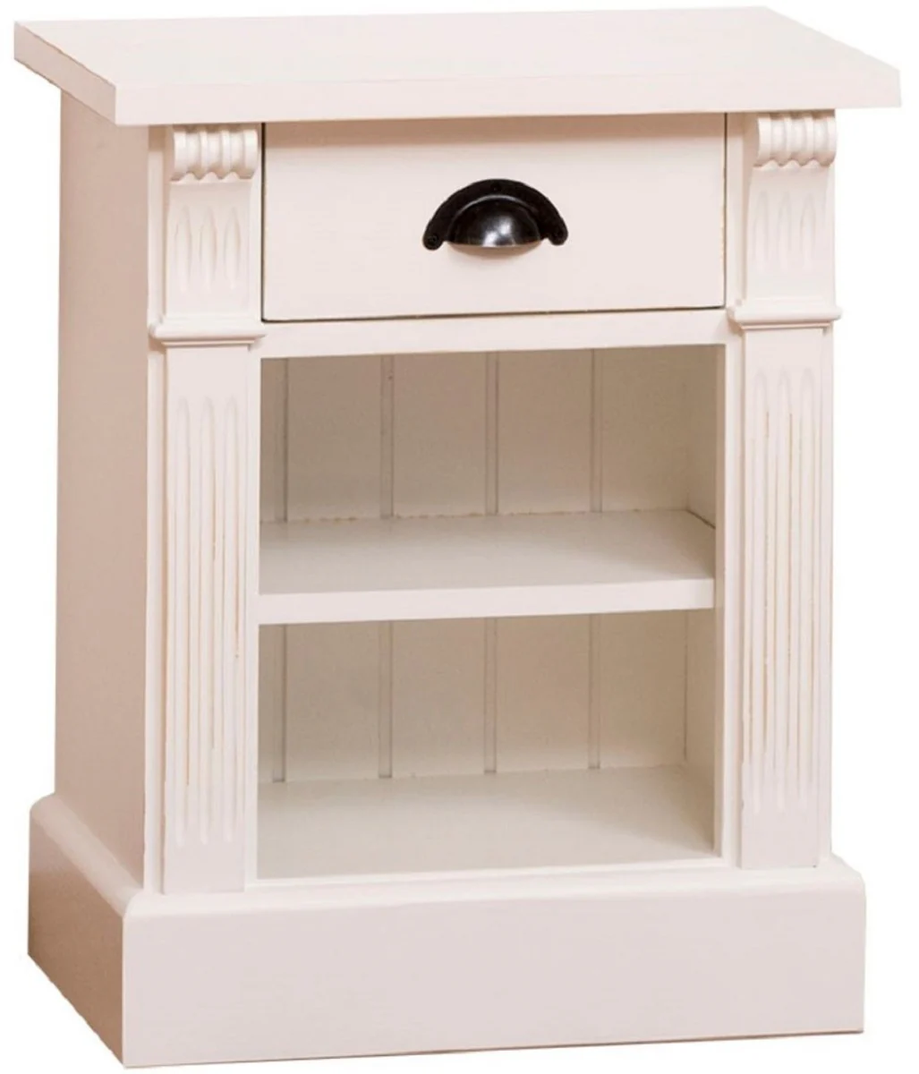 Country house style bedside table with drawer and shelf cream color 49 x 33 x H. 60 cm - solid wood night dresser - bedside cabinet - country house style bedroom furniture