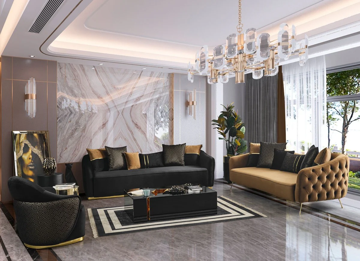 Luxury sofa black / gold 240 x 100 x H. 80 cm - living room sofa - living room furniture - luxury furniture - living room furnishings - luxury furnishings - luxury quality