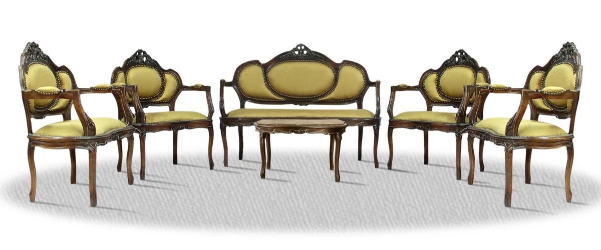 Baroque salon set with bench, 4 chairs and table - Baroque salon furniture
