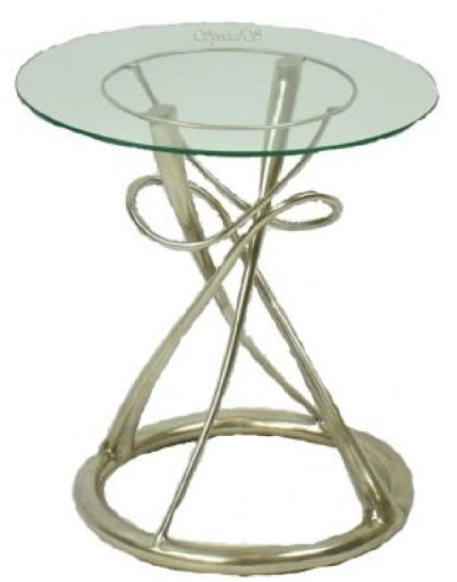 Designer dining table silver Ø 71 x H. 70 cm - round dining room table with glass top - luxury quality