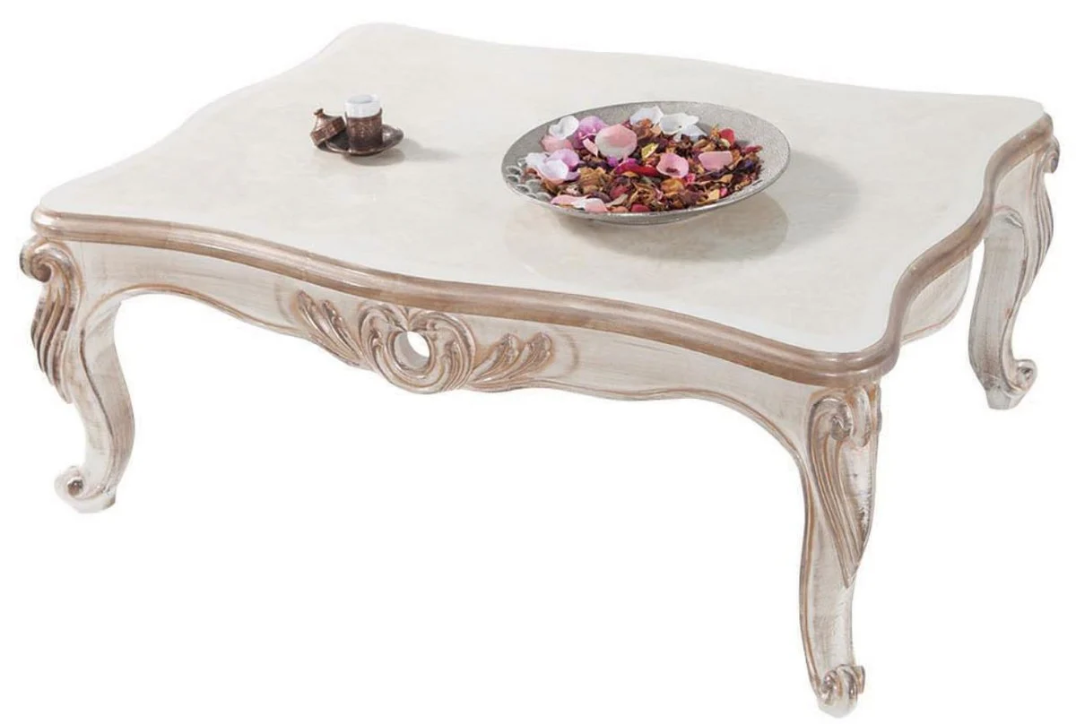 Luxury Baroque Living Room Set Light Gray / White / Antique Bronze - 2 Sofas & 2 Armchairs & 1 Coffee Table - Living Room Furniture in Baroque Style - Noble & Magnificent