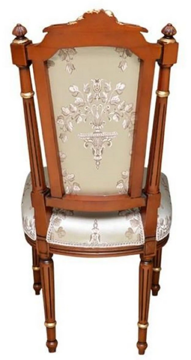 Baroque Dining Chair Cream / Brown / Gold - Handmade Antique Style Chair - Dining Room Furniture in Baroque Style