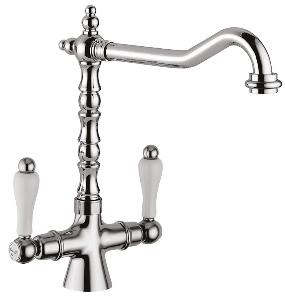 Art Nouveau retro washbasin tap with swivel spout silver / white H. 30.5 cm - washbasin tap Made in Italy