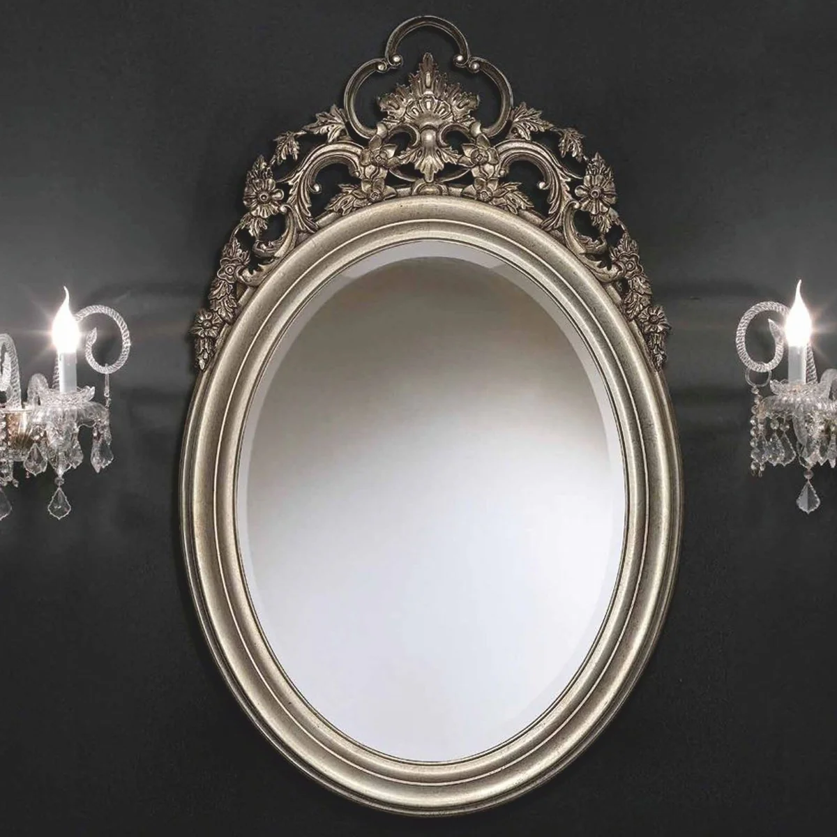 Luxury Baroque mirror silver H. 121 cm - Baroque furniture - Made in Italy