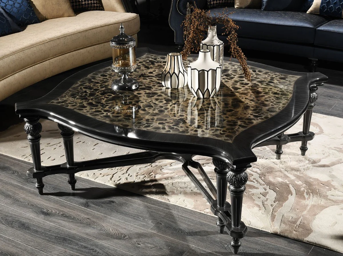 Luxury Baroque living room set blue / gold / black - 2 sofas & 2 armchairs & 1 coffee table & 2 side tables - Baroque furniture - noble & magnificent