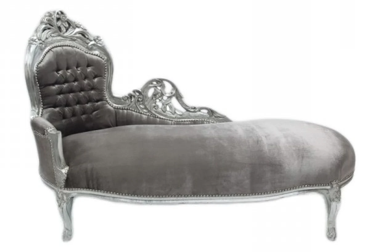 Baroque Chaise Longue King Grey/Silver Mod2 - Recamiere Lounger Living Room