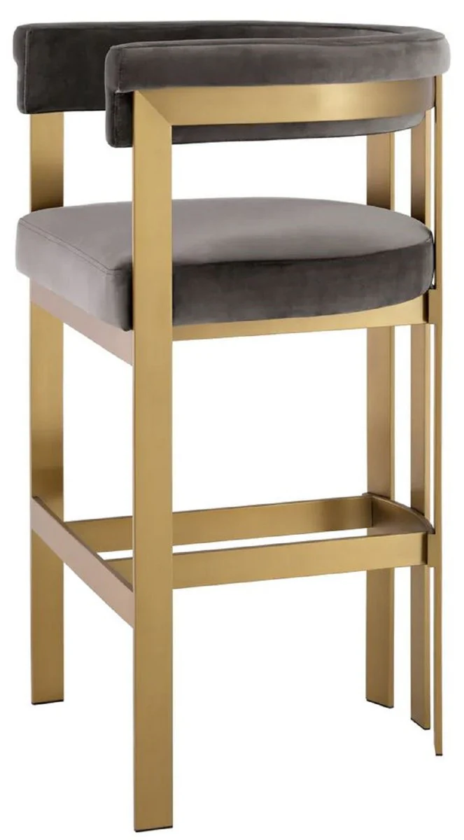 Luxury velvet bar chair with armrests gray / brass 56 x 56 x H. 104 cm - Padded bar stool - Bar furniture - Luxury furniture - Luxury quality