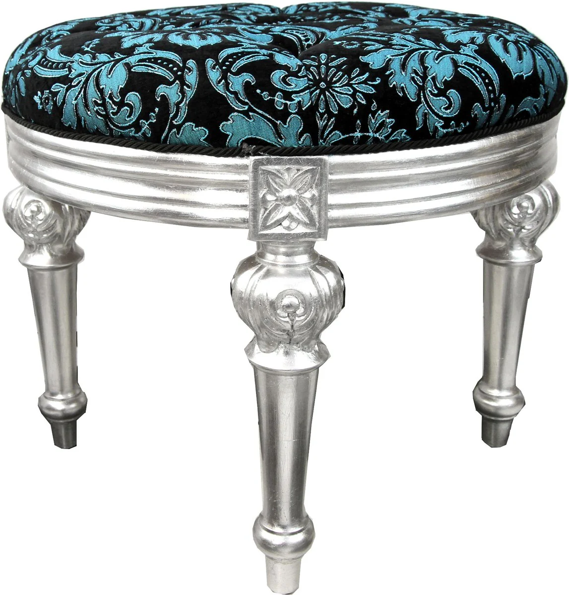 Pompöös by Luxus Baroque Stool Round Turquoise Black Pattern / Silver - Pompööser Baroque Stool designed by Harald Glööckler