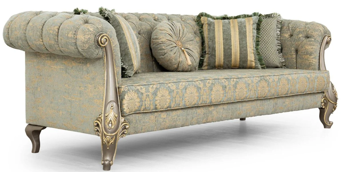 Luxus Barock Wohnzimmer Set Grün / Gold / Grau / Gold - 2 Sofas & 2 Sessel - Wohnzimmer Möbel im Barockstil - Edel & Prunkvoll