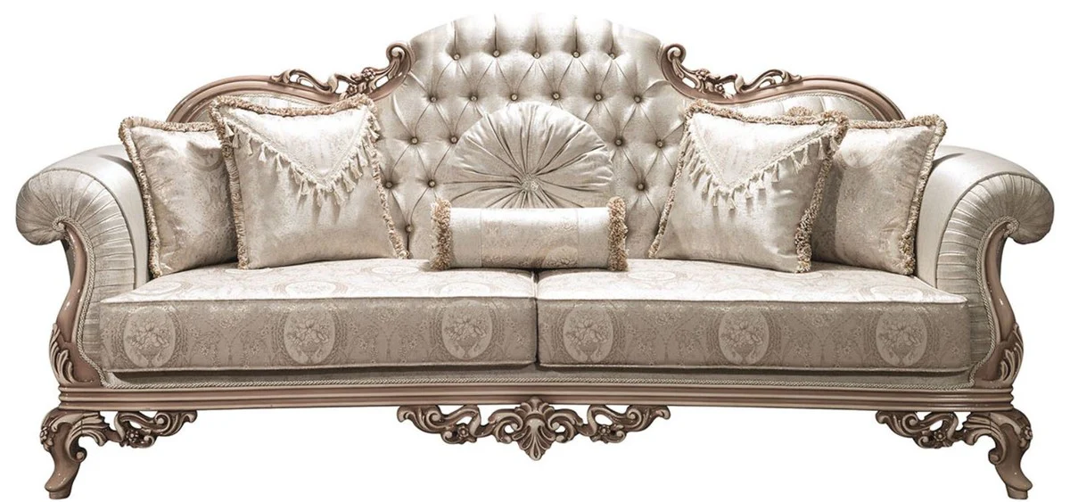 Luxus Barock Wohnzimmer Set Silber / Creme / Beige - 2 Sofas & 2 Sessel & 1 Couchtisch - Prunkvolle Wohnzimmermöbel im Barockstil