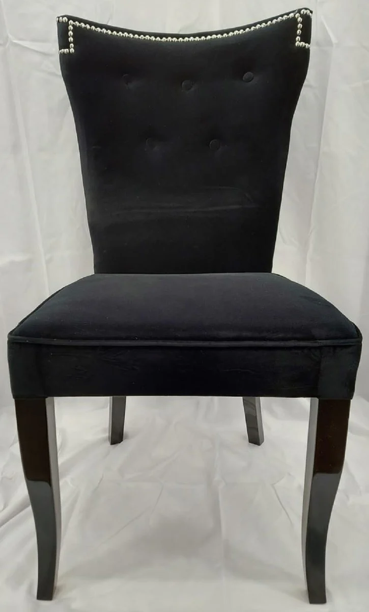 Luxus Esszimmer Stuhl Schwarz / Silber - Küchenstuhl mit edlem Samtstoff - Esszimmer Möbel - Küchen Möbel - Luxus Möbel - Luxus Einrichtung