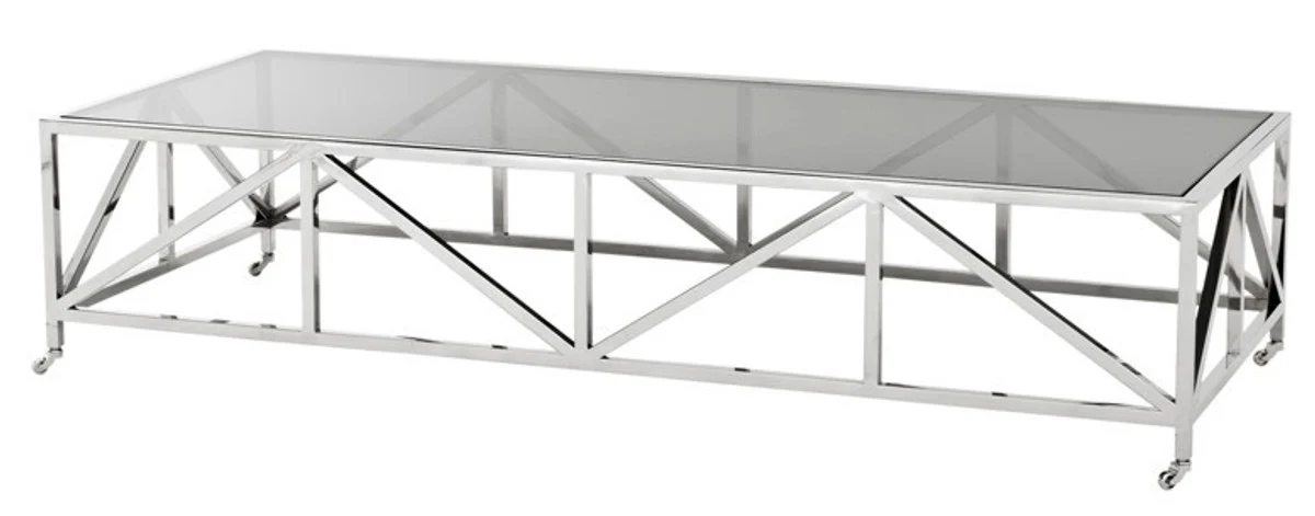 Luxury Art Deco designer coffee table polished stainless steel with smoked glass 170 x70 cm - Luxury Collection