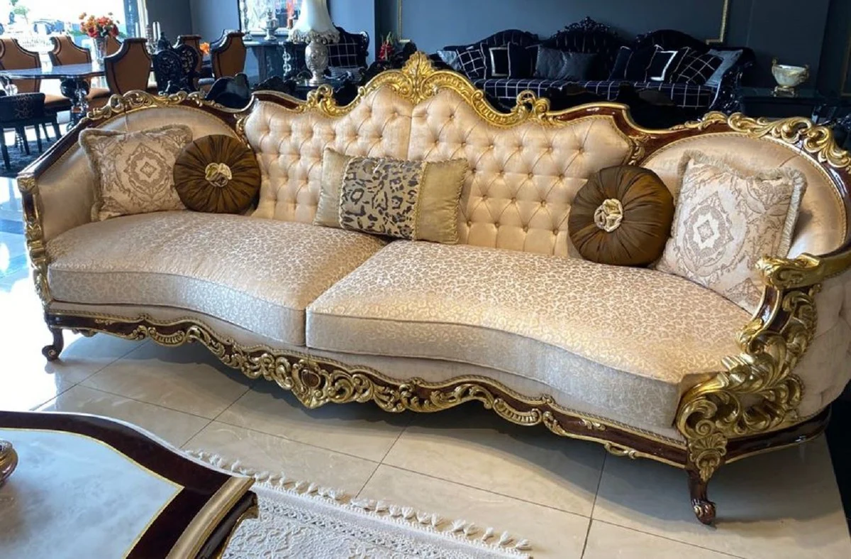 Luxury Baroque Sofa Silver / Brown / Gold - Magnificent Baroque Style Living Room Sofa - Baroque Furniture