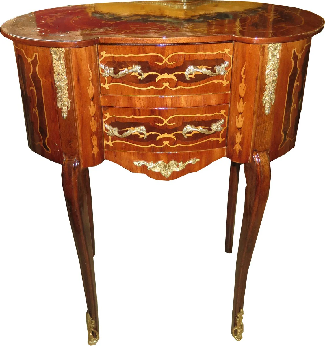 Baroque chest of drawers mahogany intrasia oval with 2 drawers - bedside cabinet antique style