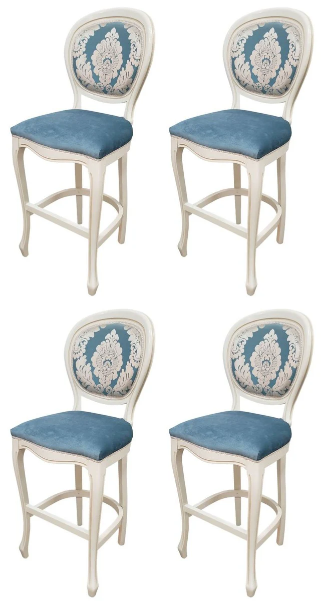 Luxury Baroque Bar Chair Set of 4 Blue / White H. 120 cm - Baroque Bar Furniture