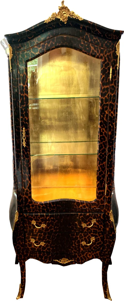 Baroque display cabinet leopard / gold - display cabinet - furniture living room cabinet glass display cabinet