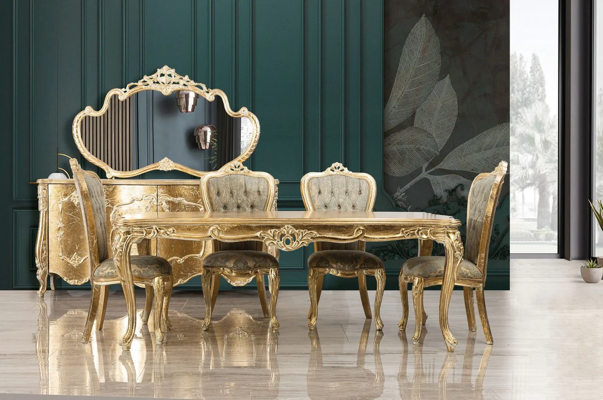 Luxury Baroque Dining Room Chair Set of 8 Green / Antique Gold - Magnificent Baroque Style Kitchen Chairs - Luxury Baroque Style Dining Room Furniture - Baroque Dining Room Furniture - Baroque Style Furniture