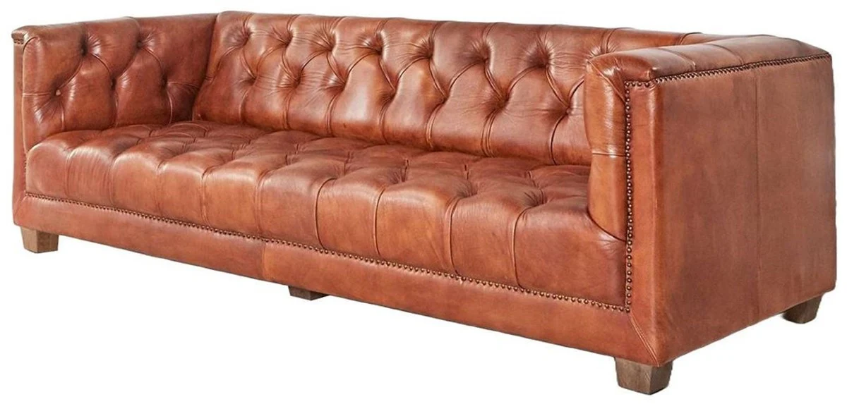 Luxury Chesterfield genuine leather sofa brown 240 cm - genuine leather furniture