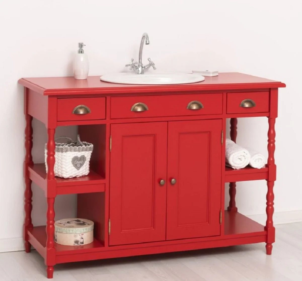 Country house style solid wood washbasin red 128 cm - country house style bathroom furniture