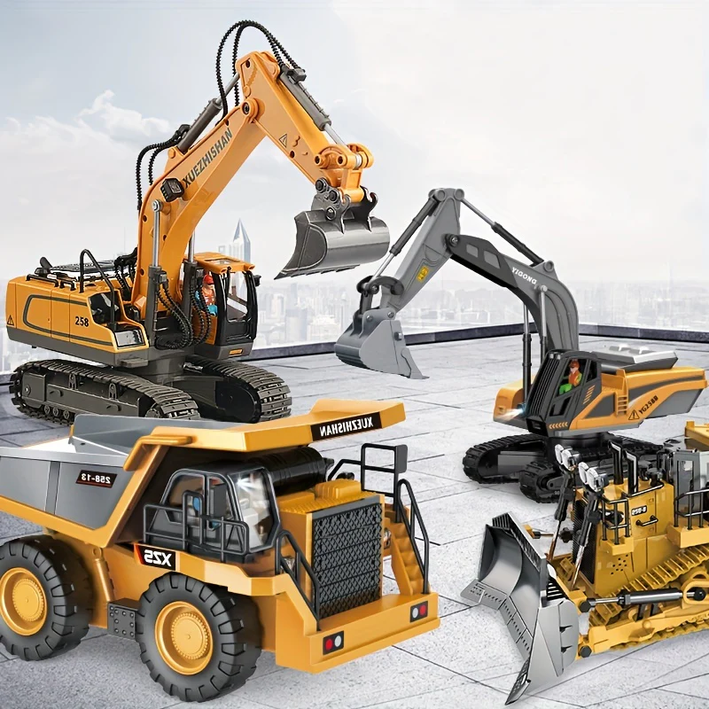 Ferngesteuertes Baufahrzeug-Modell-Spielzeugauto-Set – Legierungsbagger, Bulldozer, Muldenkipper und mehr – perfekte Eltern-Kind-Outdoor-Aktivität und Geschenk!