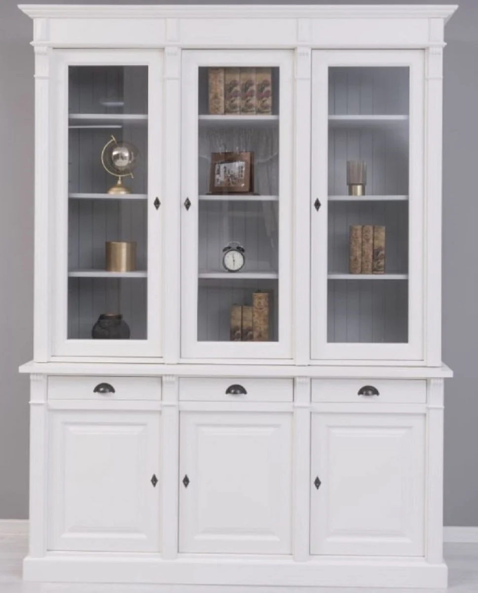 Country house style bookcase white / gray 183 x 51 x H. 240 cm - solid wood cabinet - shelf cabinet - living room cabinet - office cabinet - country house style furniture
