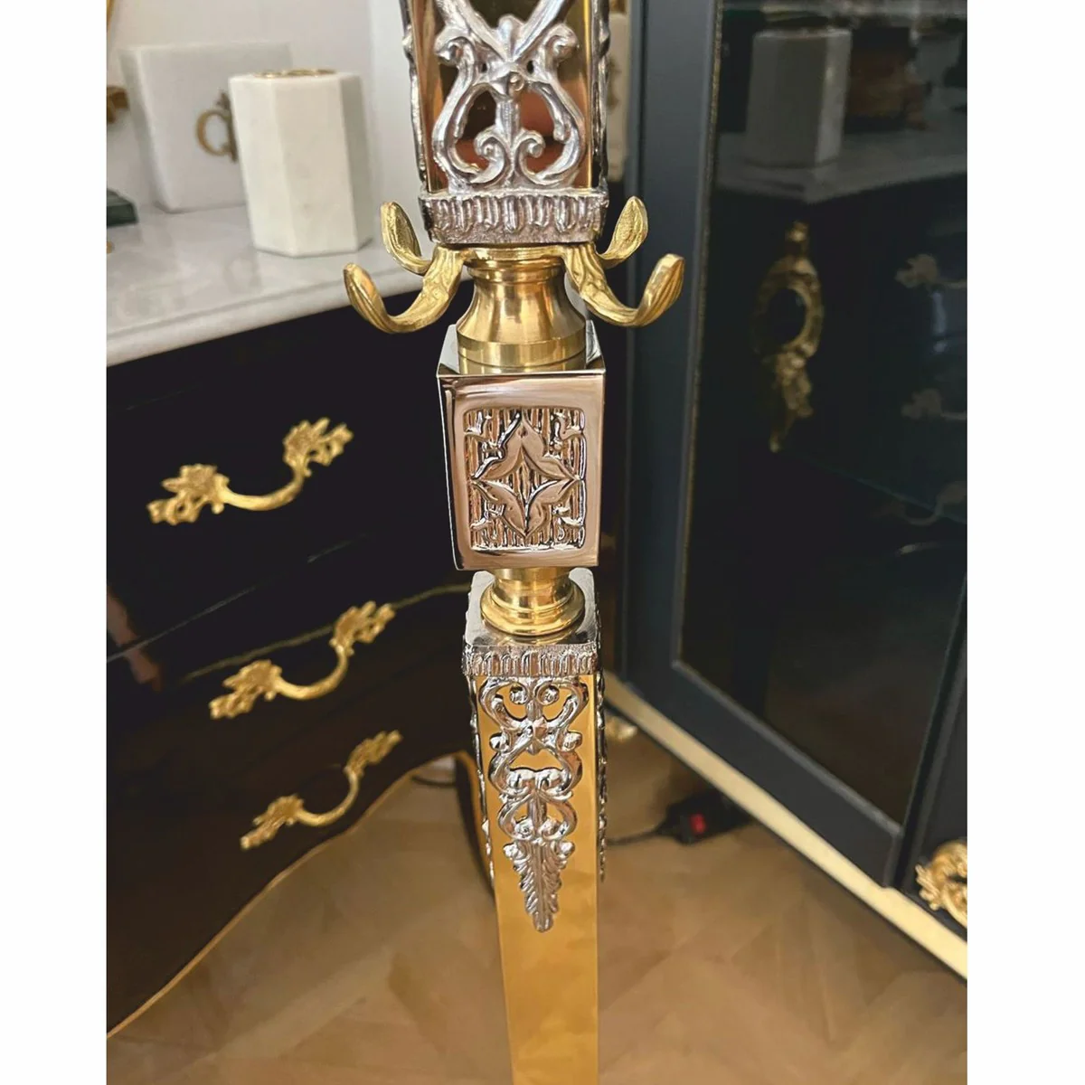 Luxury Baroque coat stand gold / silver H. 180 cm - Made in Italy