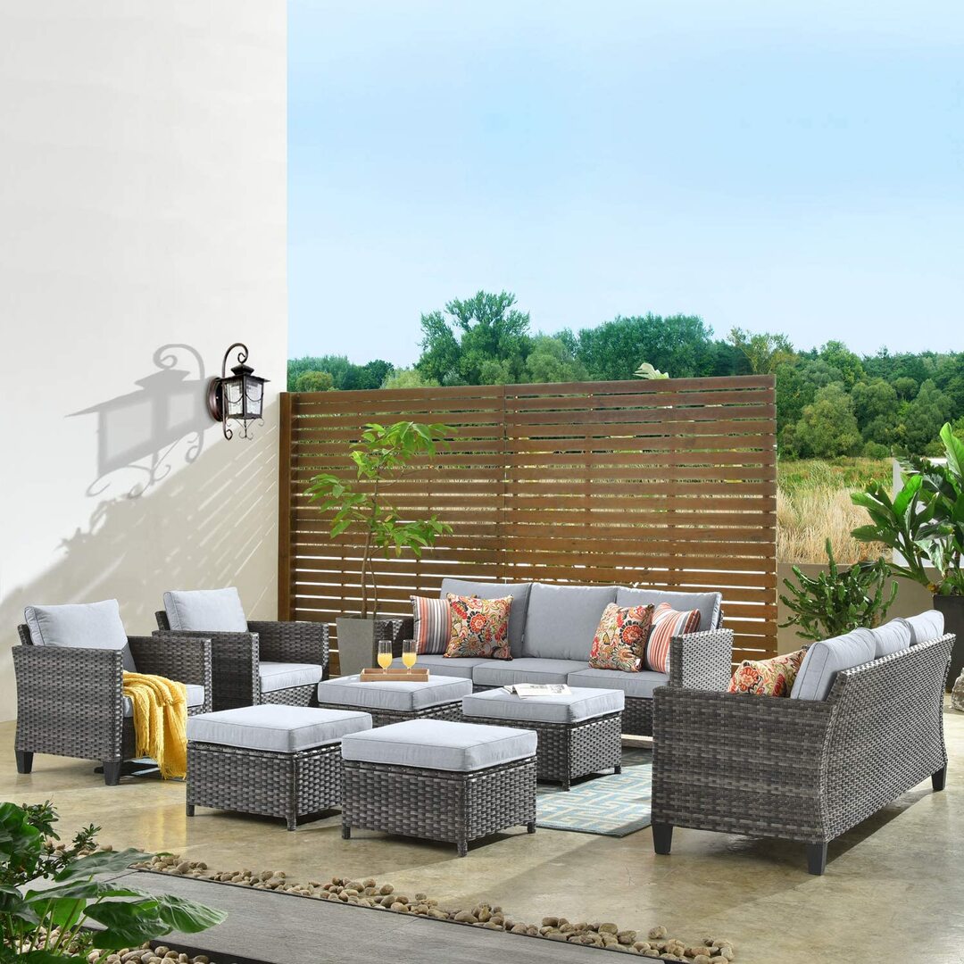 Patio-Möbel 8 PCS Hight Back Outdoor-Möbel Sets Moderne Wicker Patio-Möbel Conversation Sets mit 4 Kissen Alle Wetter Garten Patio Sofa