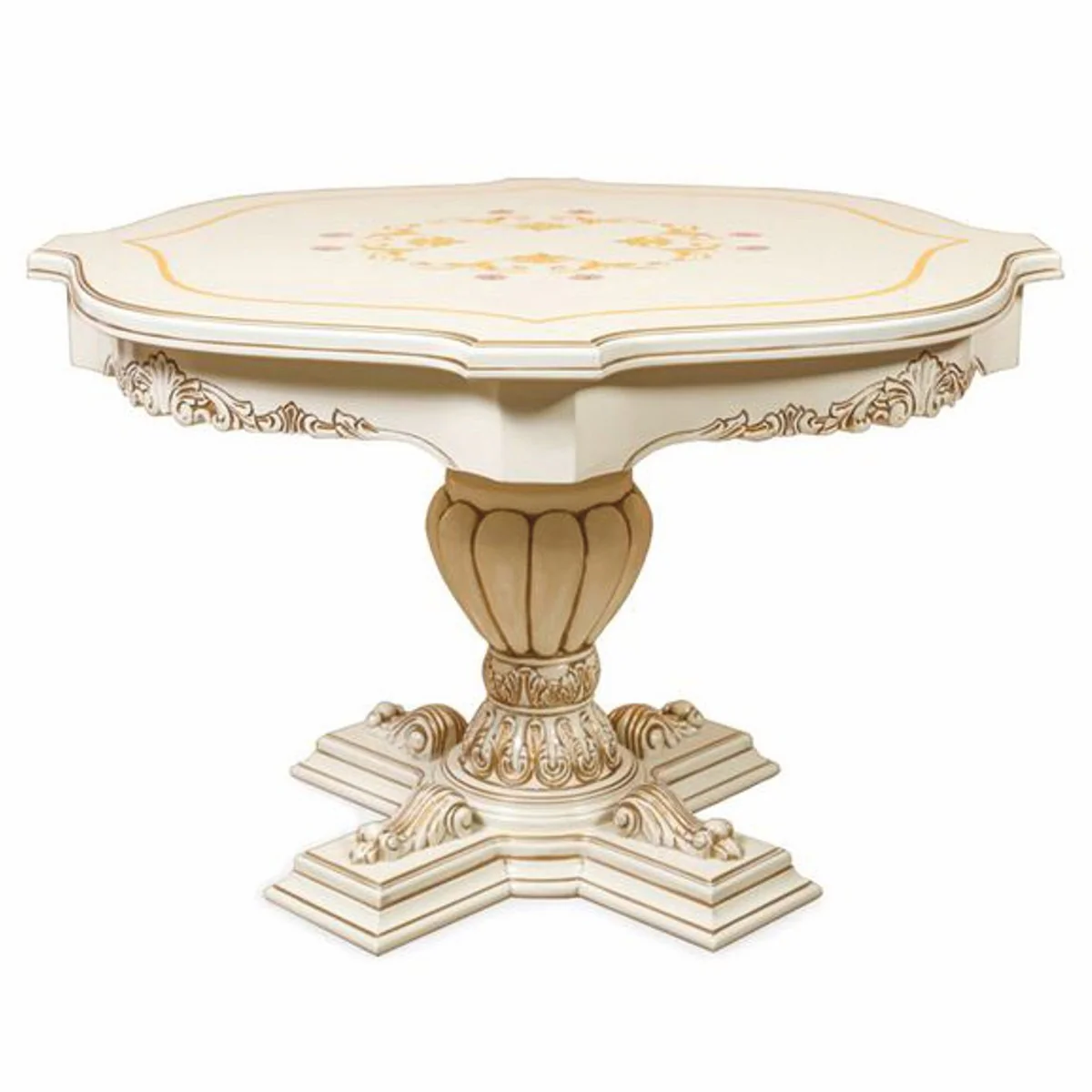 Luxury baroque dining table white / brown Ø 120 cm - baroque dining room furniture