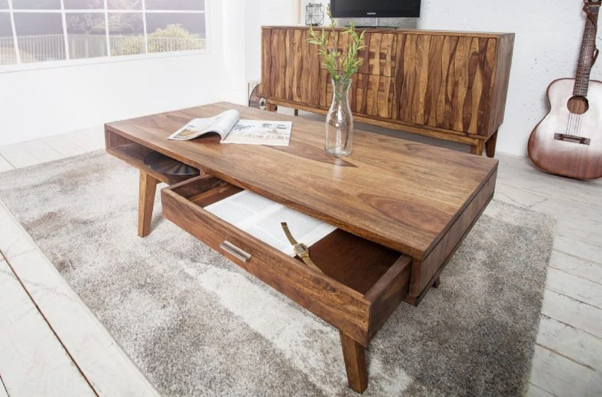 Solid wood coffee table natural colors 100 x 55 x H. 40 cm - living room table in retro style - retro design living room furniture