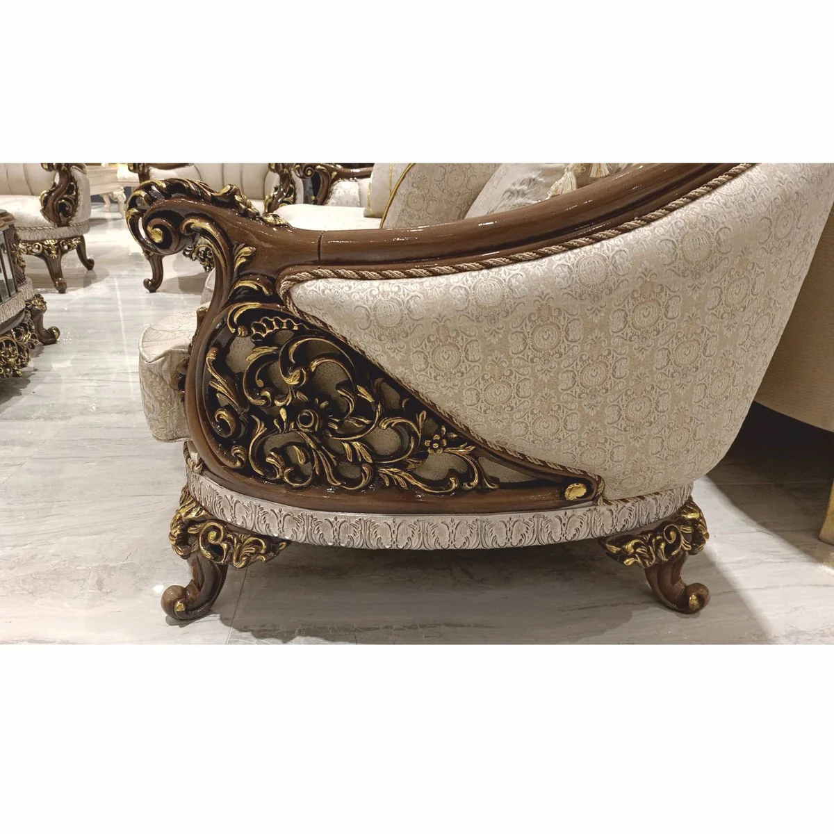 Luxury Baroque Sofa Beige / Brown / Gold H. 234 cm - Baroque Living Room Furniture