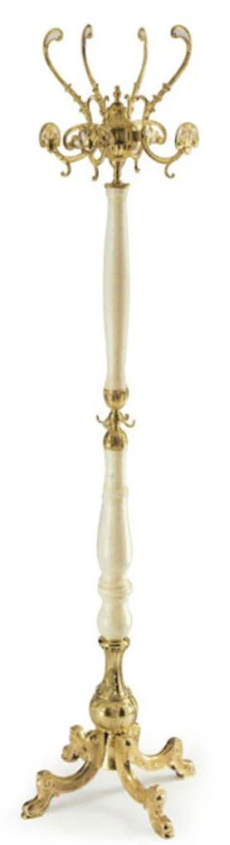 Luxury Baroque coat rack gold / white 47 x 47 x H. 175 cm - Elegant brass clothes rack - Baroque hotel cloakroom furniture