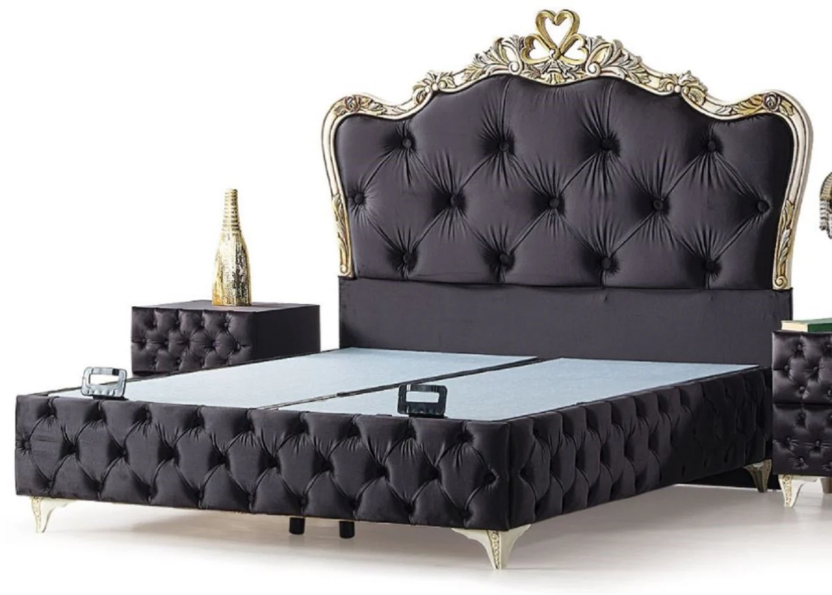 Luxury Baroque Double Bed Black / Cream / Gold - Various Sizes - Handcrafted Solid Wood Bed in Baroque Style - Baroque Bedroom & Hotel Furniture - Noble & Magnificent