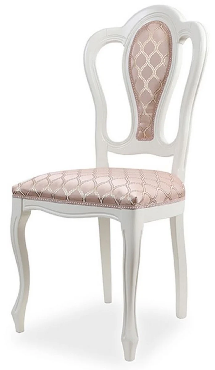 Luxury Baroque Dining Room Chair Pink / White - Baroque Style Solid Wood Kitchen Chair with Elegant Pattern - Magnificent Luxury Dining Room Furniture in Baroque Style - Handcrafted Baroque Furniture