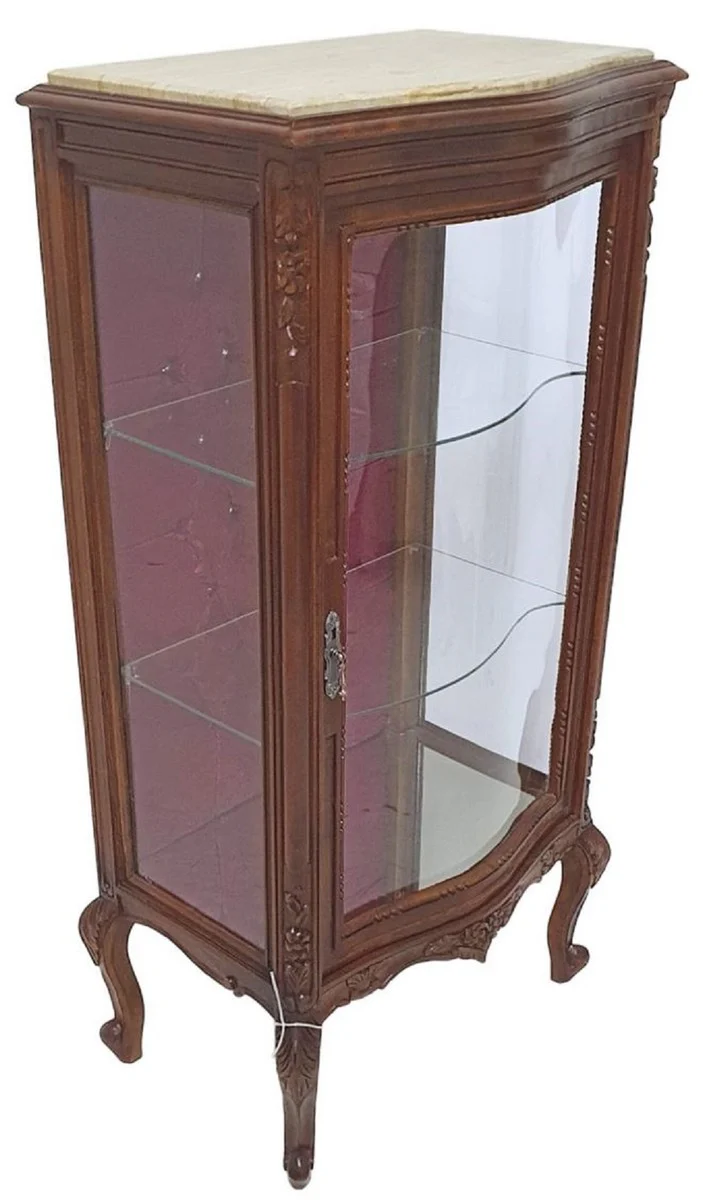 Baroque display cabinet brown / cream / burgundy - handmade solid wood display cabinet with glittering stones and marble top - living room furniture in baroque style - baroque furniture