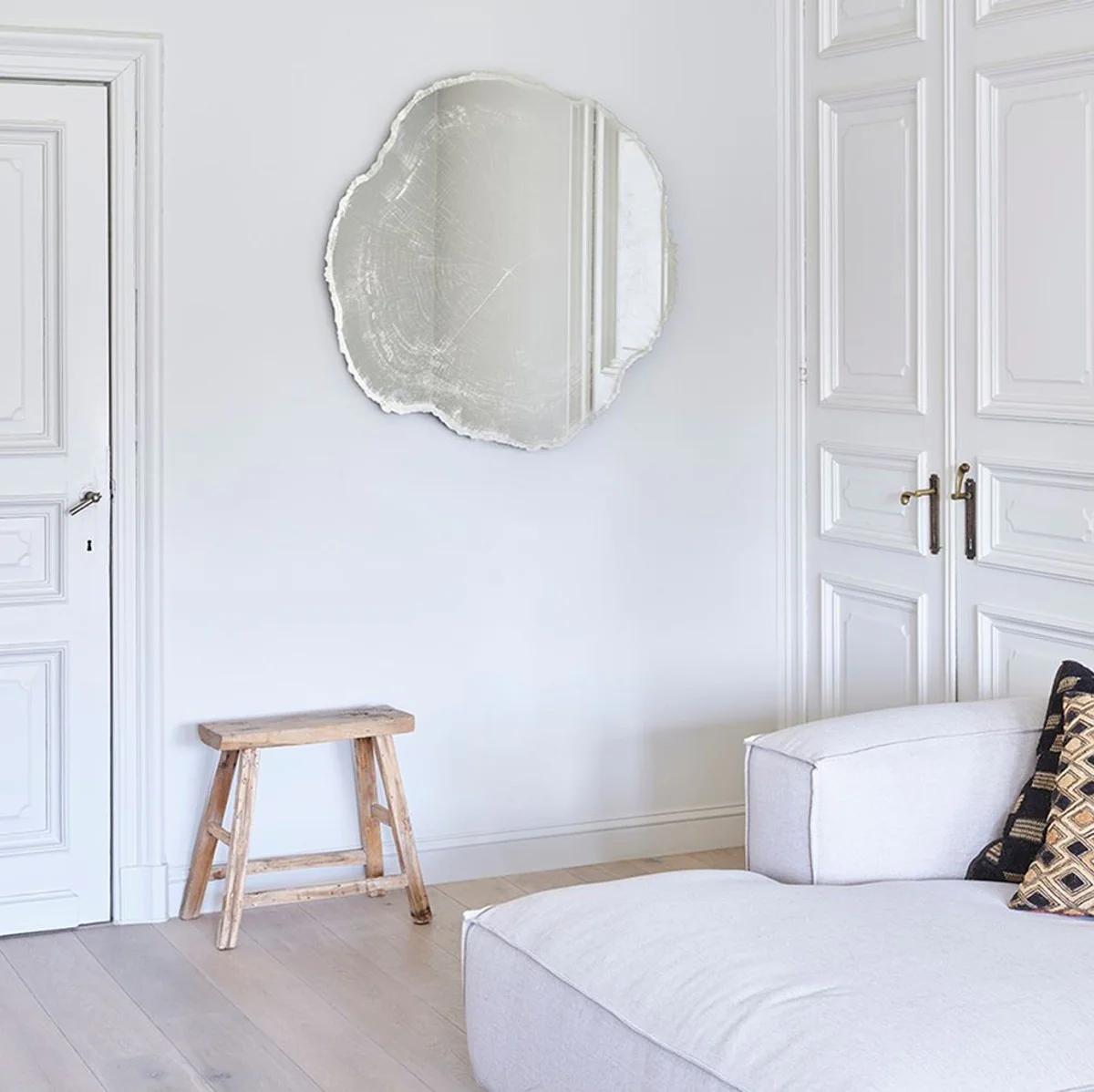 Luxury wall mirror in tree slice design white / beige 101 x 2.5 x H. 98 cm - living room mirror - bedroom mirror - cloakroom mirror - luxury furniture - luxury interior