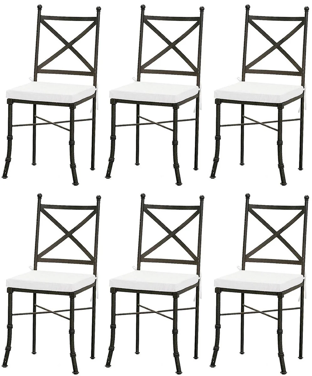 Luxury Art Nouveau garden chair set with seat cushion black / white 40 x 44 x H. 99 cm - Hand-forged dining room chairs - Dining room garden patio furniture
