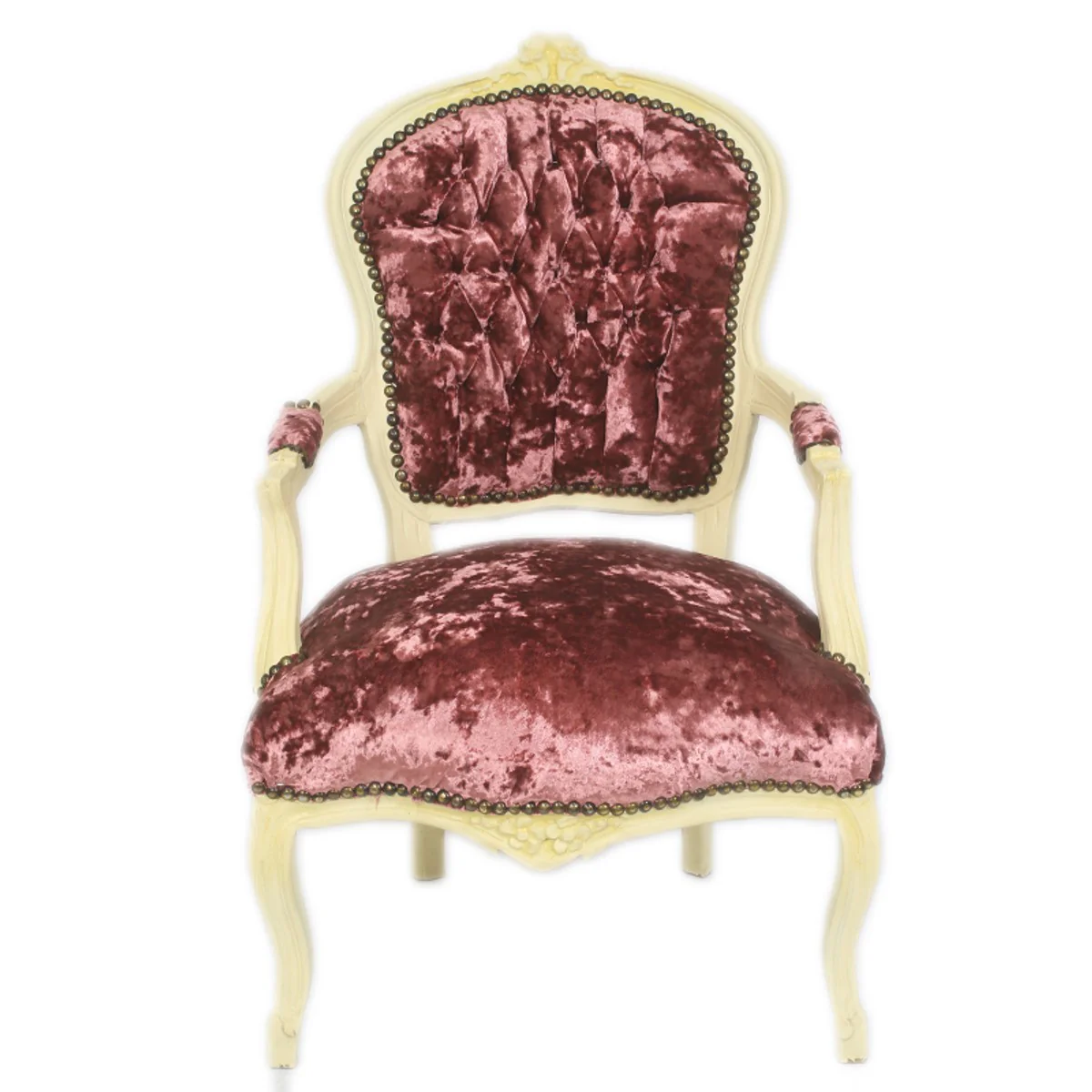 Baroque Salon Chair Bordeaux Velor Fabric / Cream - Antique Design Furniture