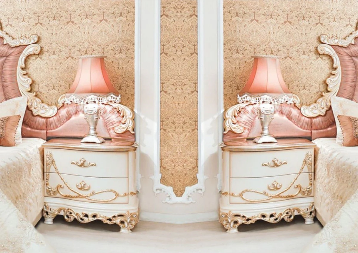 Luxury baroque bedside table set white / cream / copper 70 x 55 x H. 68 cm - Magnificent solid wood bedside tables - Baroque bedroom furniture