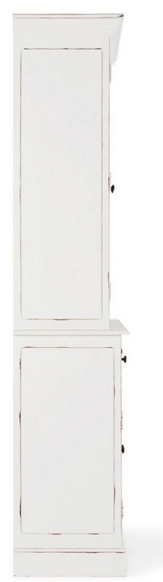 Country house style cabinet antique white 111.4 x 42.5 x H. 203 cm - country house style dining room cabinet with 4 doors and 2 drawers - country house style display cabinet - country house style dining room furniture