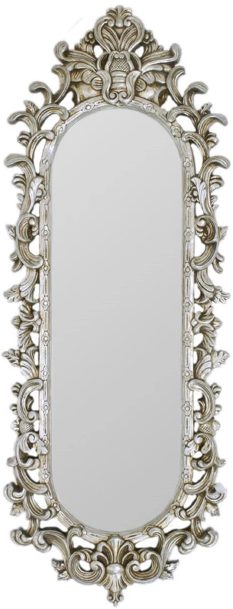 Barock Spiegel Silber 40 x H. 130 cm - Prunkvoller Wandspiegel im Barockstil - Antik Stil Garderoben Spiegel - Wohnzimmer Spiegel - Barock Möbel